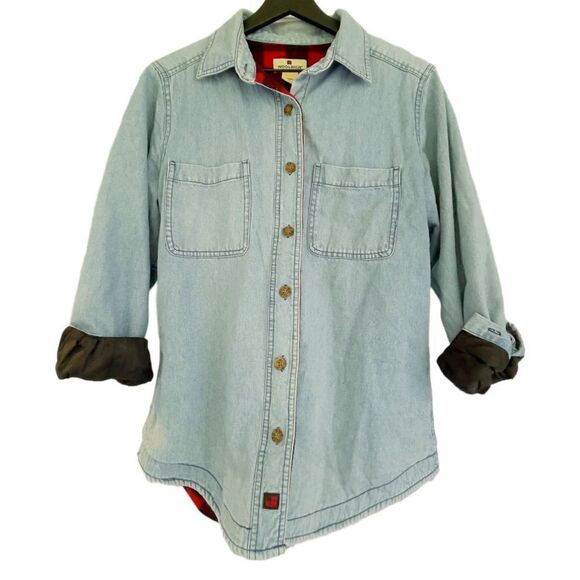 Vintage Woolrich Red Buffalo Check Checkered Fleece Lined Jean Jacket Coat Size - Picture 1 of 6